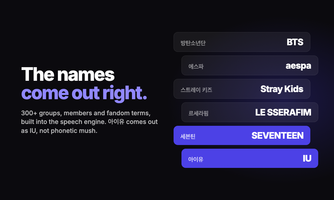 Echo K-pop name recognition examples