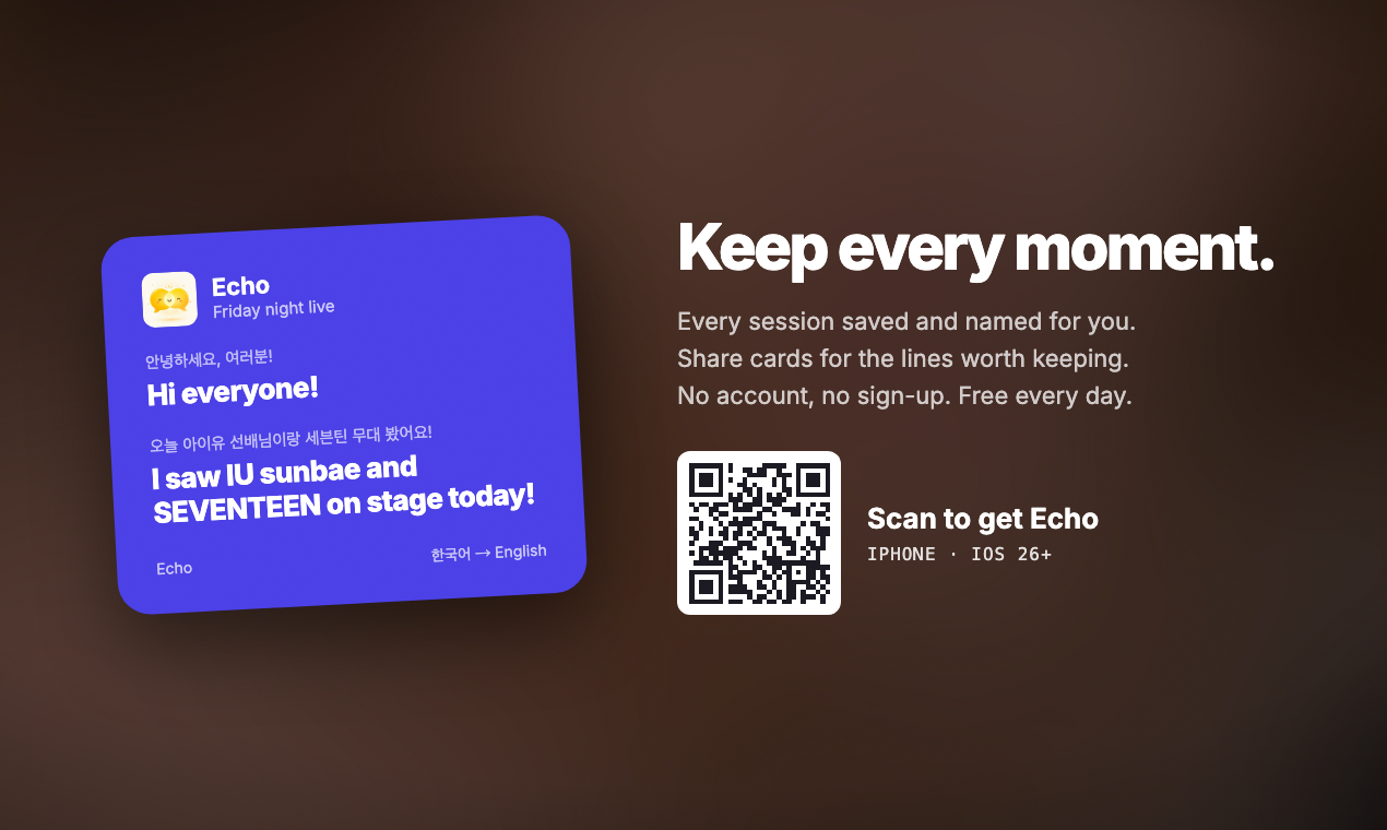 Echo saved translation card and download QR code